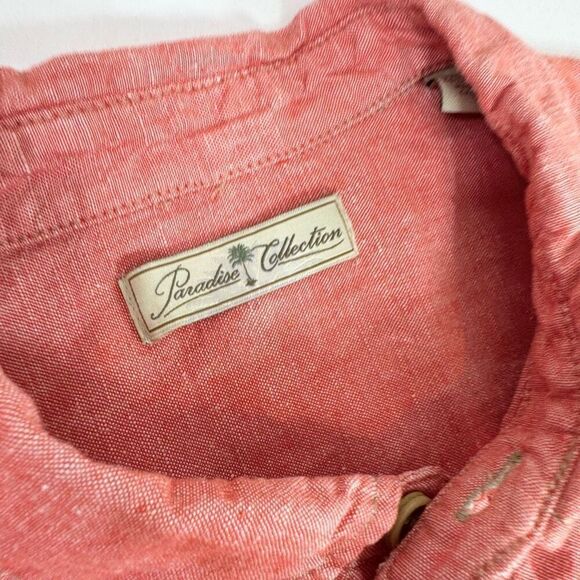 Paradise Collection Shirt Mens Medium REd Linen Blend Button Up Beach - Picture 2 of 8